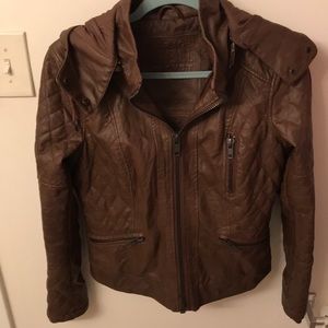 Brown faux leather rebel jacket from Garage sz M
